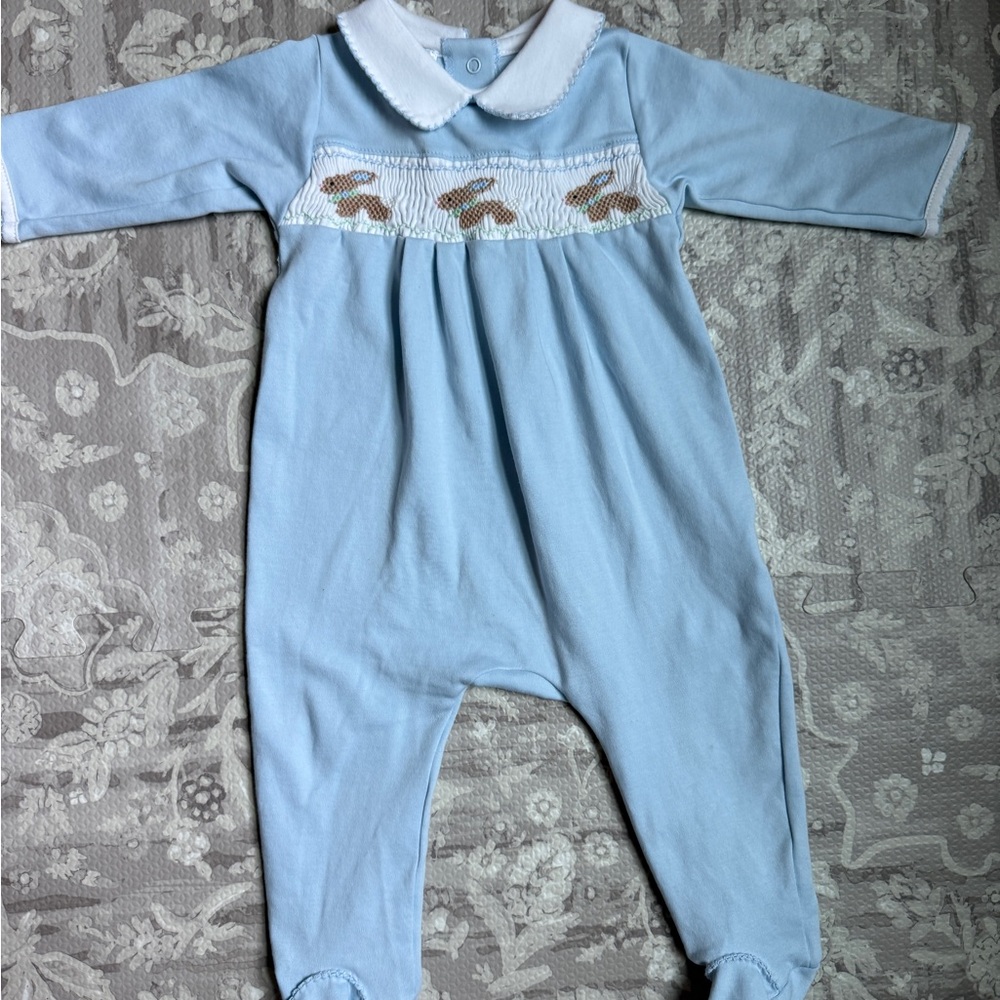 Easter Bunny Smocked baby boy footie